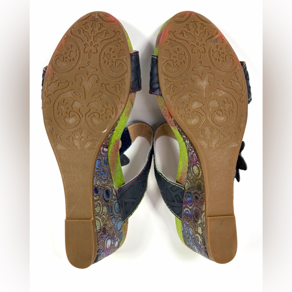 L’Artiste Spring Step Shayla Floral Leather Wedge Sandals Sz 40 9-9.5 - Picture 10 of 10